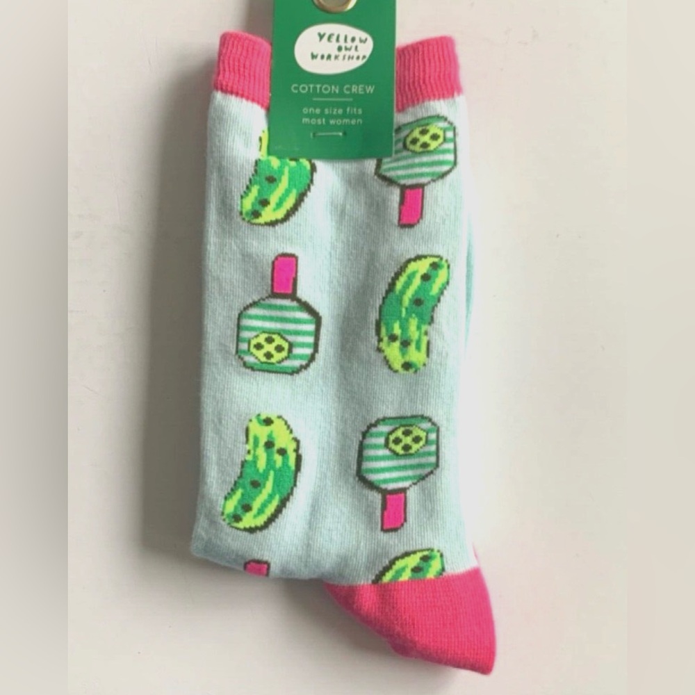 YELLOW OWL WORKSHOP Socks OSFM PICKLEBALL Pickles Paddles Pink Green Crew NWT